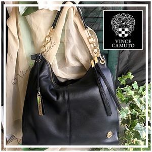 🆕VINCE CAMUTO Black Leather Chain Handle Hobo